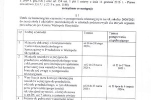 zarządzenie w sprawie harmonogramu czynności w postępowaniu rekrutacyjnym  na rok szkolny 2020/2021 - 1.jpg