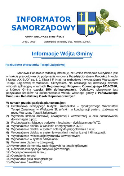 Informator Samorządowy - lipiec 2016