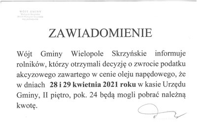 Zawiadomienie o zwrocie podatku akcyzowego