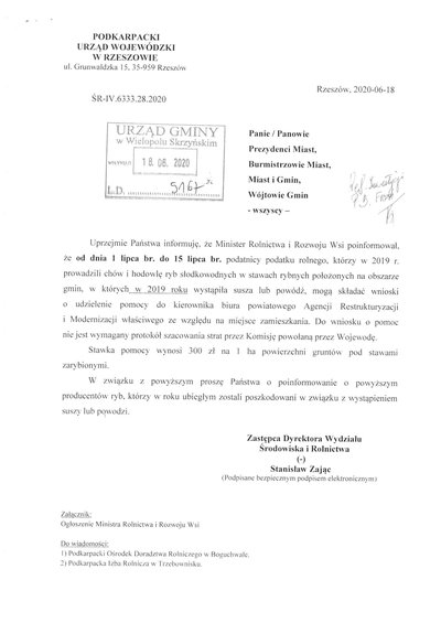 Ogłoszenie Ministra Rolnictwa i Rozwoju Wsi