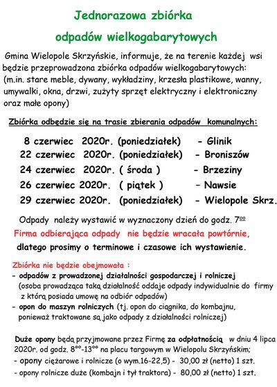 Jednorazowa zbiórka odpadów wielkogabarytowych
