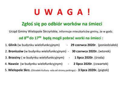 UWAGA ODBIÓR WORKÓW NA ŚMIECI