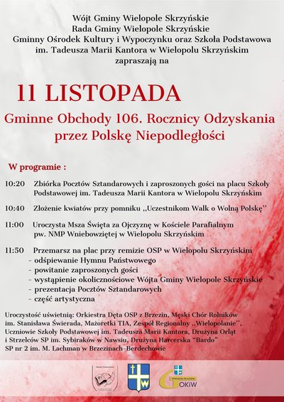 GMINNE OBCHODY 106 ROCZNICY ODZYSKANIA PRZEZ POLSKĘ NIEPODLEGŁOŚCI