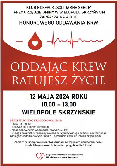 Akcja Honorowego Oddawania Krwi - 12 maja 2024 r.