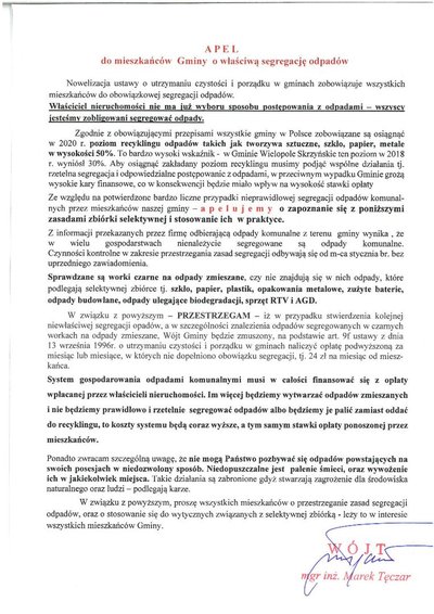 Apel do mieszkańców gminy o właściwą segregację odpadów