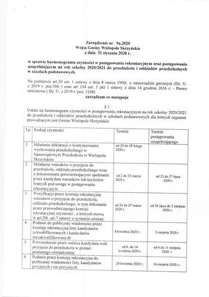 Zarządzenie nr 9a.2020 Wójta Gminy Wielopole Skrzyńskie z dni 31 stycznia 2020 r.