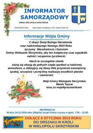 INFORMATOR sAMORZĄDOWY- GRUDZIEŃ 2018