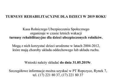 Turnusy rehabilitacyjne dla dzieci w 2019 roku