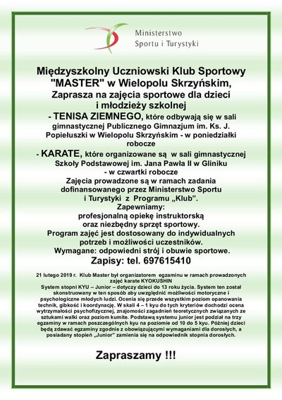 Zajęcia sportowe dla dzieci i młodzieży szkolnej