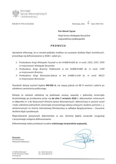 Promesa na przebudowę dróg gminnych