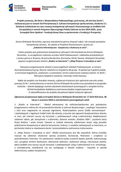 Projekt pn. "Szkolenia informatyczne - bezpieczny i skuteczny w sieci"