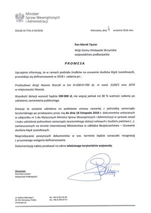 Promesa na przebudowę drogi gminnej Nawsie - Rzeczki