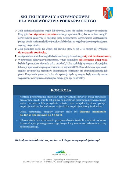 UCHWAŁA ANTYSMOGOWA DLA PODKARPACIA
