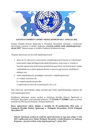 Asystent Osobisty Osoby Niepełnosprawnej  - Edycja 2022