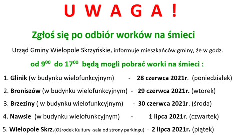 UWAGA ODBIÓR WORKÓW NA ŚMIECI