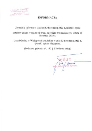 W dniu 3 listopada Urząd Gminy NIECZYNNY