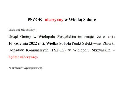 PSZOK - nieczynny w Wielką Sobotę