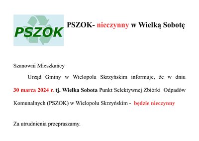 PSZOK nieczynny w Wielką Sobotę