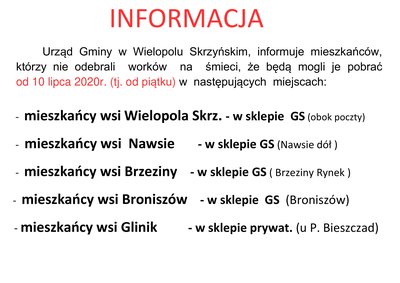 Informacja dla mieszkańców, którzy nie odebrali worków na śmieci