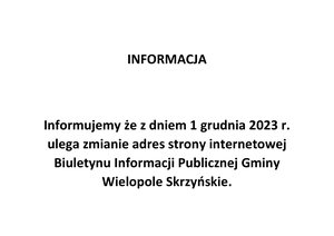 Informacja o nowym adresie strony internetowej BIP
