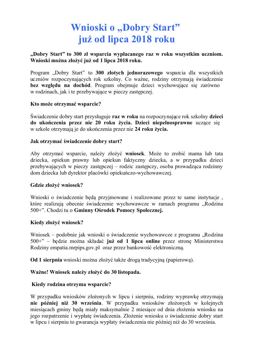 Program „Dobry Start”