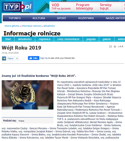 WÓJT GMINY WIELOPOLE SKRZYŃSKIE PAN MAREK TĘCZAR W FINALE OGÓLNOPOLSKIEGO KONKURSU NA „WÓJTA ROKU 2019”