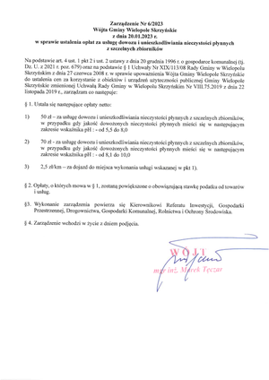 Wywóz i unieszkodliwianie nieczystości płynnych z terenu gminy Wielopole Skrzyńskie