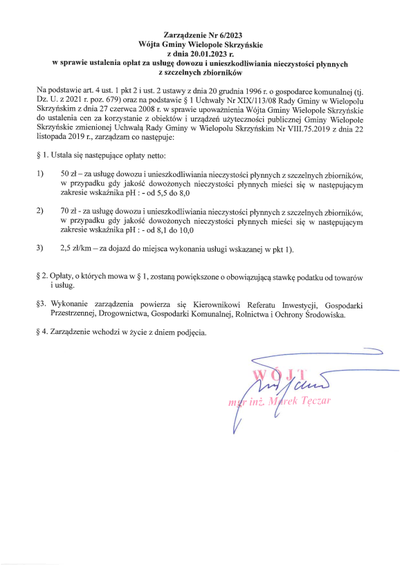 Wywóz i unieszkodliwianie nieczystości płynnych z terenu gminy Wielopole Skrzyńskie