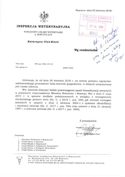 Kontrola dotycząca przestrzegania zasad bioasekuracji