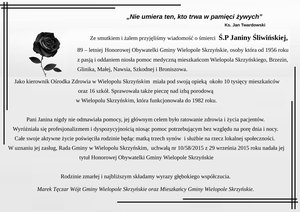 Zmarła Honorowa Obywatelka Gminy Wielopole Skrzyńskie