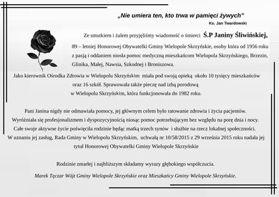Zmarła Honorowa Obywatelka Gminy Wielopole Skrzyńskie