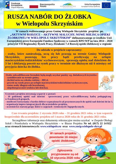 Ogłoszenie o naborze dzieci do żłobka w Wielopolu Skrzyńskim