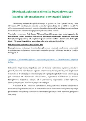Obowiązek zgłoszenia zbiornika bezodpływowego (szamba) lub przydomowej oczyszczalni ścieków