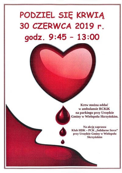 Akcja Honorowego Krwiodawstwa - 30 czerwca 2019 r.