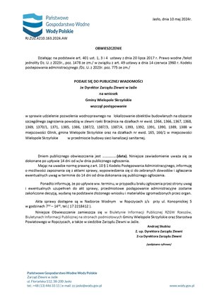 Obwieszczenie Dyrektora Zarządu Zlewni w Jaśle