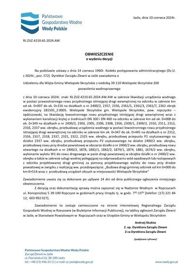 Obwieszczenie Dyrektora Zarządu Zlewni w Jaśle