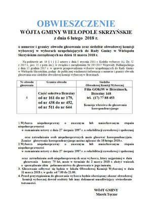 Obwieszczenie Wójta Gminy Wielopole Skrzyńskie z dnia 6 lutego 2018 r.