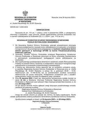 Obwieszczenie Regionalnego Dyrektora Ochrony Środowiska w Rzeszowie