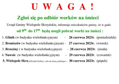 Ogłoszenie o wydawaniu worków 2023 r.