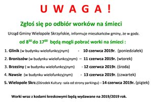 Uwaga odbiór worków na śmieci