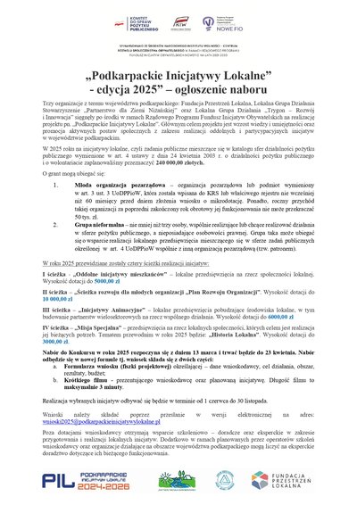 Podkarpackie Inicjatywy Lokalne edycja 2025 - ogłoszenie naboru