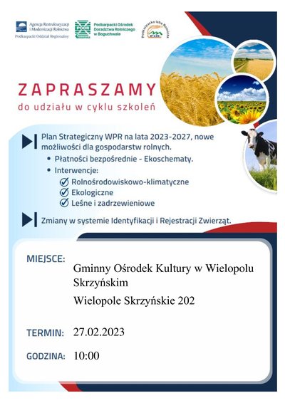 Zaproszenie dla Rolników do udziału w cyklu szkoleń informacyjnych