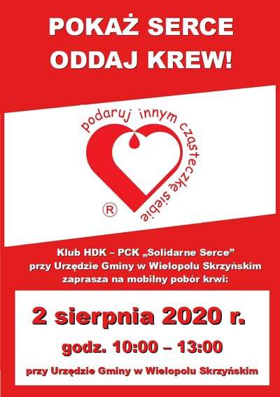 Akcja Honorowego Oddawania Krwi - 2 sierpnia 2020 r.