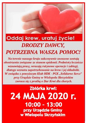 Akcja Honorowego Oddawania Krwi - 24 maja 2020r.