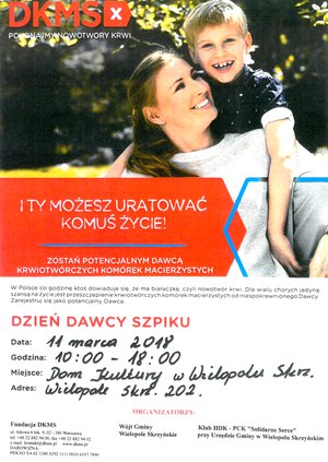 Dzień dawcy szpiku - rejestracja potencjalnych dawców komórek macierzystych