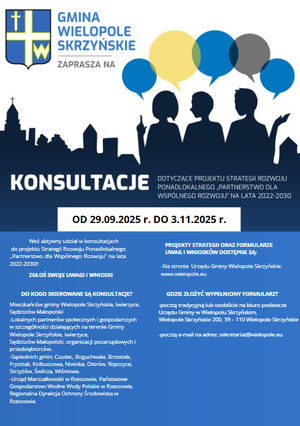 KONSULTACJE SPOŁECZNE - AKTUALIZACJA PROJEKTU STRATEGII ROZWOJU PONADLOKALNEGO „PARTNERSTWO DLA WSPÓLNEGO ROZWOJU” NA LATA 2022-2030