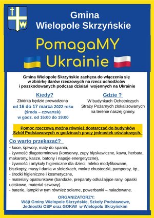 Zbiórka darów na rzecz osób poszkodowanych z  Ukrainy