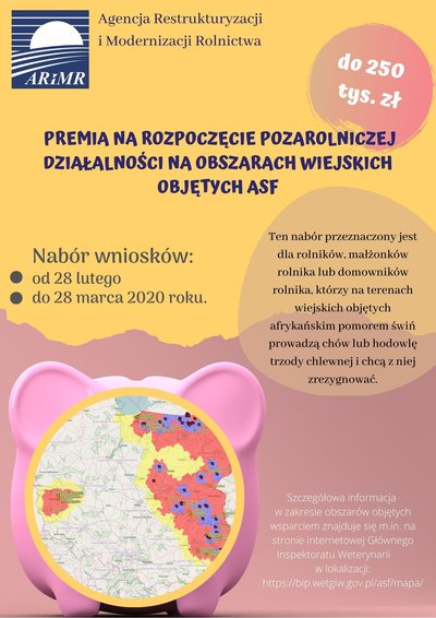 Premia na rozpoczęcie działalności pozarolniczej na terenach wiejskich objętych ASF