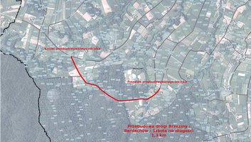 Mapa poglądowa dotycząca dofinansowania przebudowy drogi Brzeziny-Berdechów-Szkoła