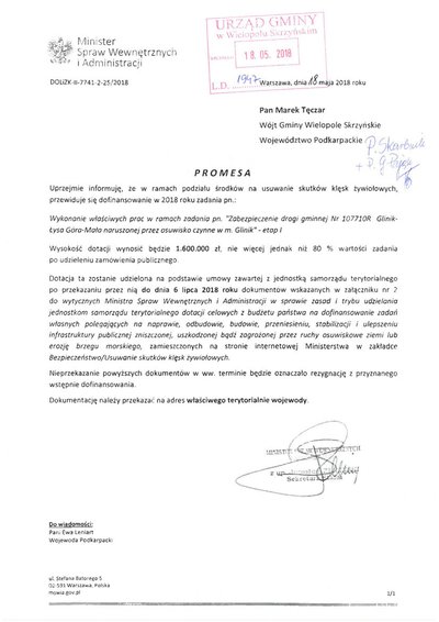 Zabezpieczenie drogi gminnej Glinik – Łysa Góra – Mała